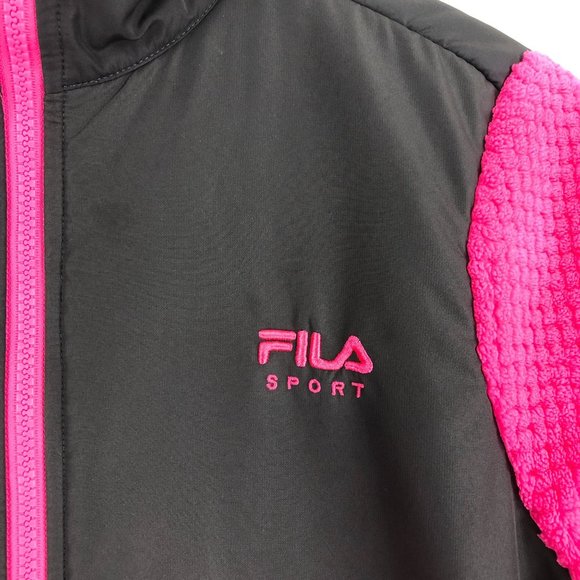 FILA Sport Women's Size Small Cloud Peak Pink Grey Textured Fleece Jacket Coat - Picture 7 of 11